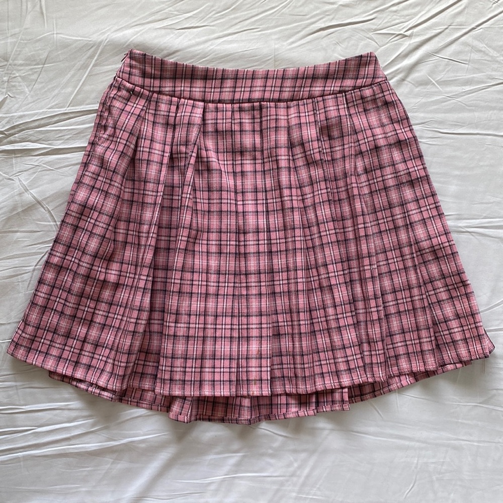 Pink Plaid Pleated Skirt- size XS